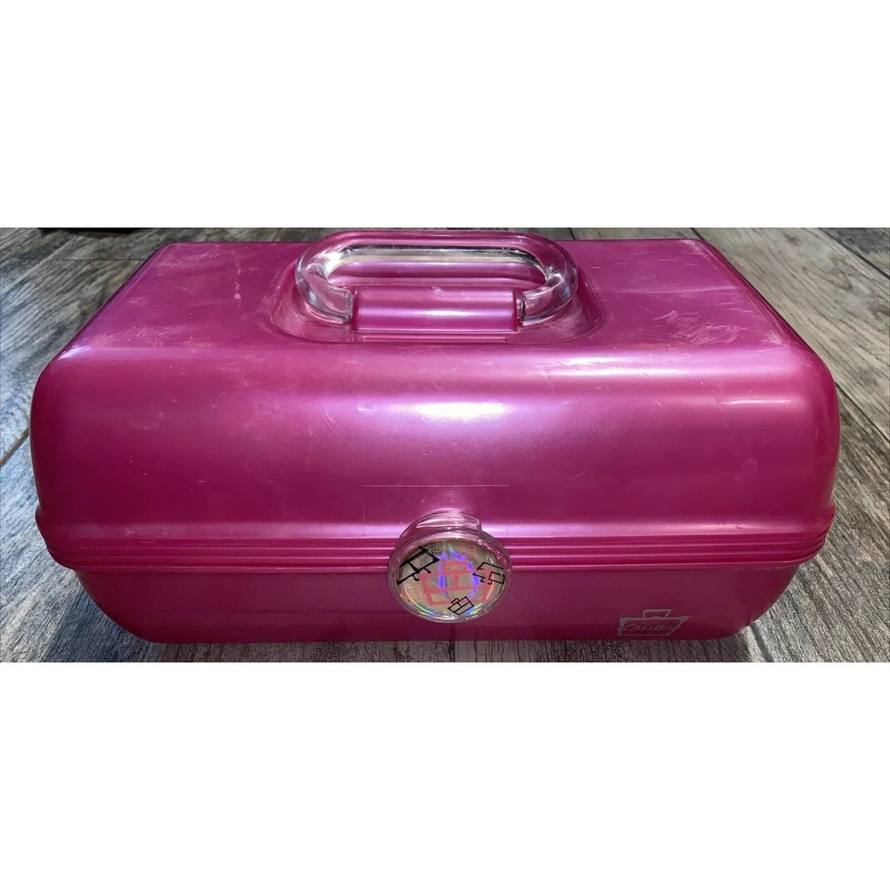 Caboodles Pink Make Up Organizer Case W/Mirror Divided‎ Tray